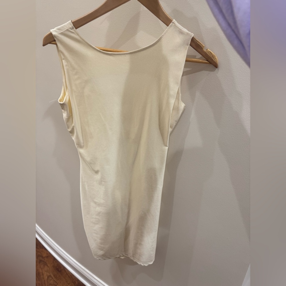 Sleeveless Cream Women’s shiny mini dress open back